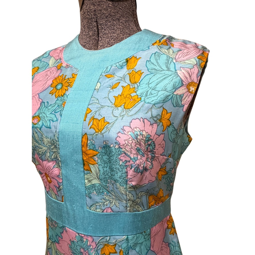 Lord & Taylor Vintage Shift Dress Blue Floral Excellent 60s Mod Sleeveless